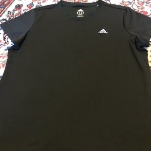 Adidas Three Bars short sleeve wicking v neck tee.